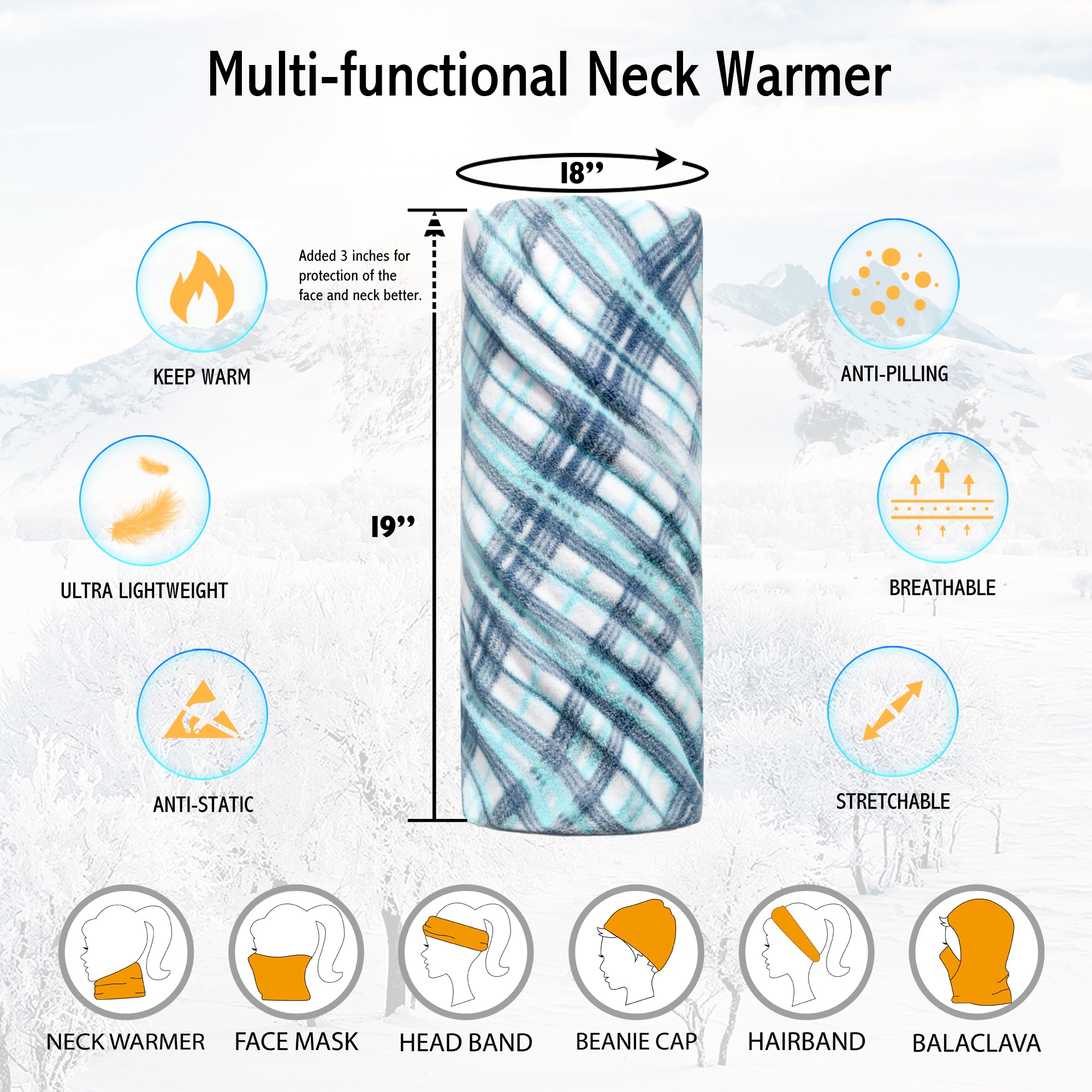 Gorros multifuncionales térmicos para exteriores, polaina para cuello de esquí/bufanda, diadema, máscara facial cálida de vellón
