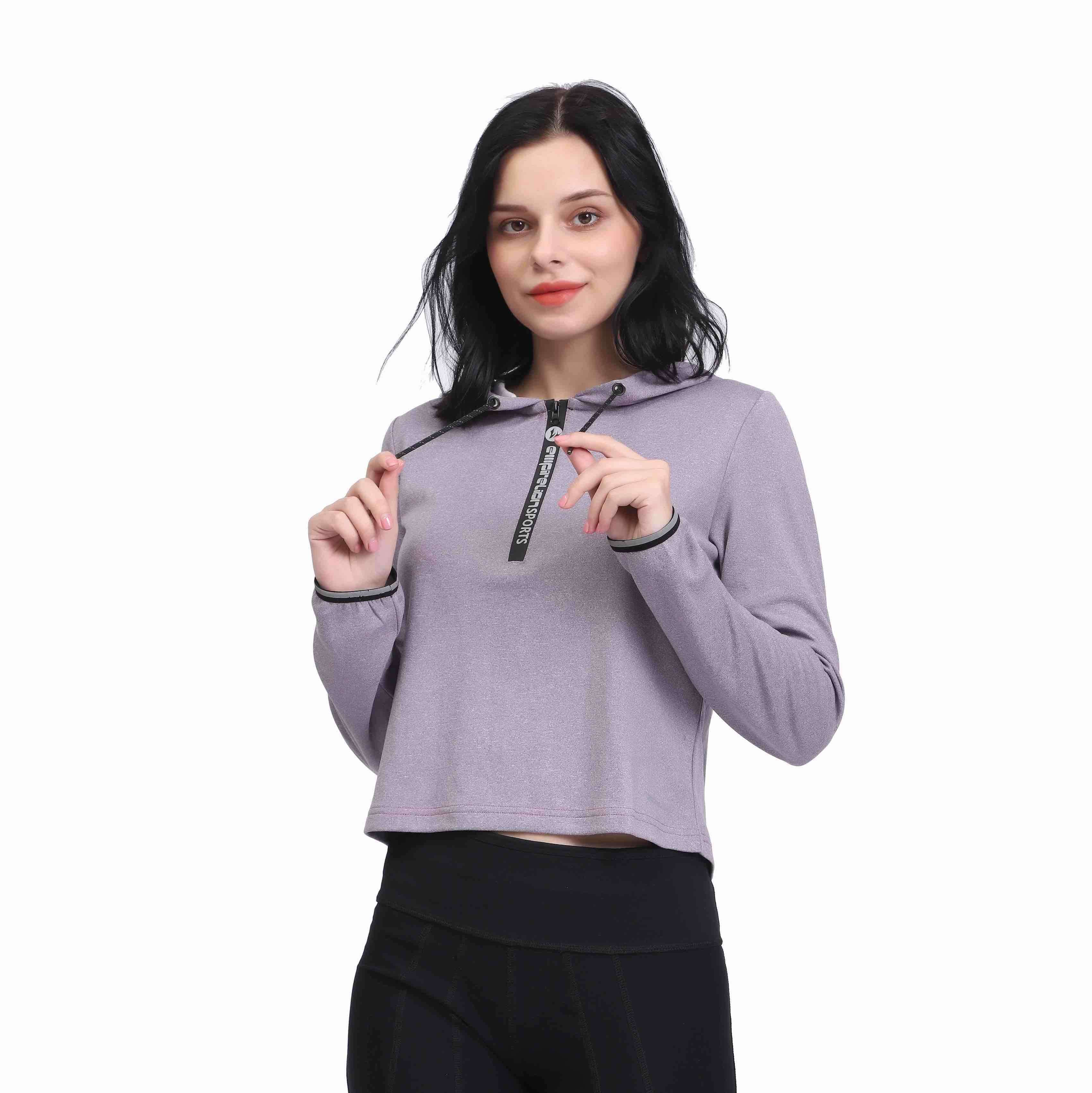 Sudadera con capucha y top corto de entrenamiento de manga larga para mujer